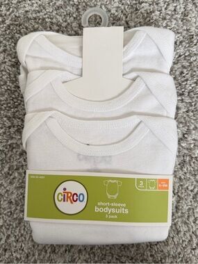 NWT Circo White Short-Sleeve Baby Bodysuits - 6-9m, 3 Pack